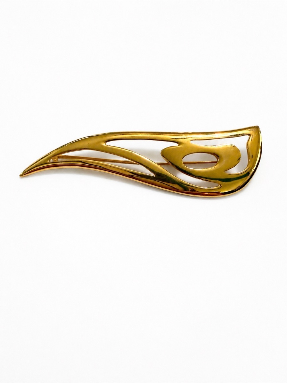 Vintage Monet Gold Tone Abstract Modernist Brooch Pin Statement Designer Jewelry